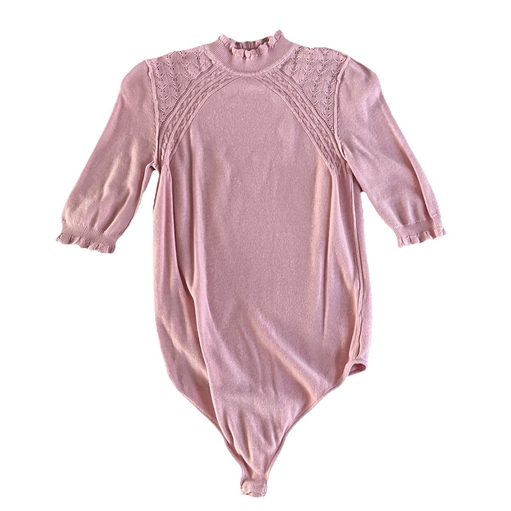 Free People Intimately Pink Soft Knit Sweater Bodysuit Women's Size Medium